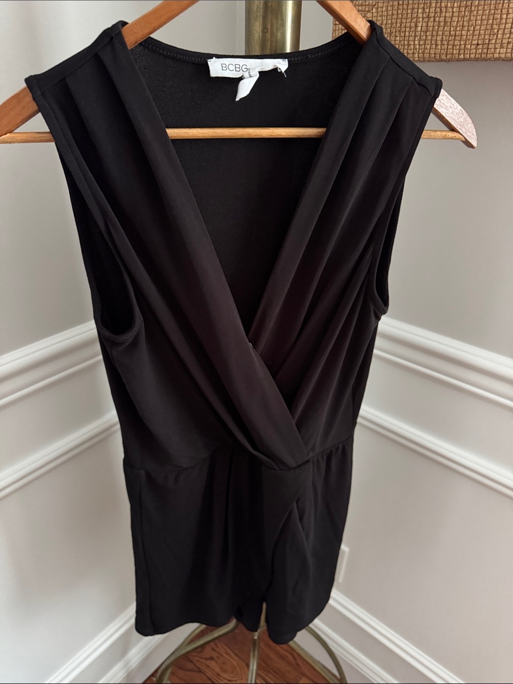 BCBG Black Sleeveless V-Neck Romper Dress